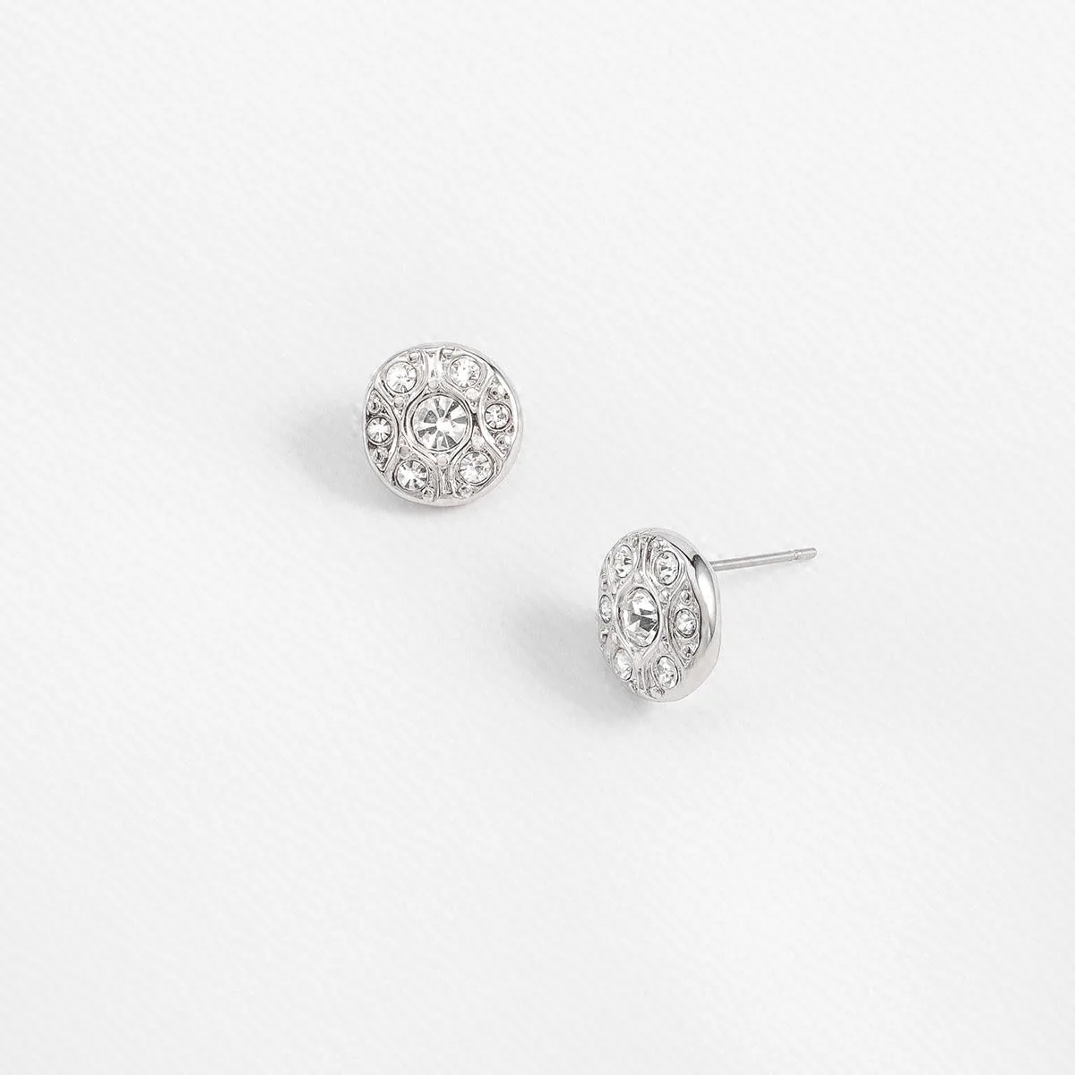 Aretes Poste en Baño de Rodio con Círculo y Toques Brillantes