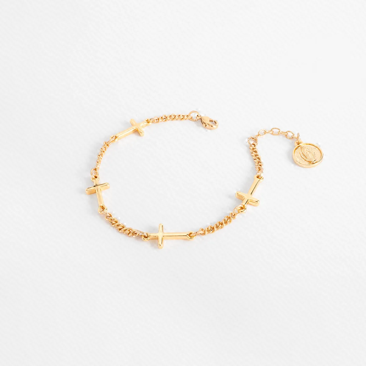 Pulsera Ajustable con Cruces y Dije de la Virgen